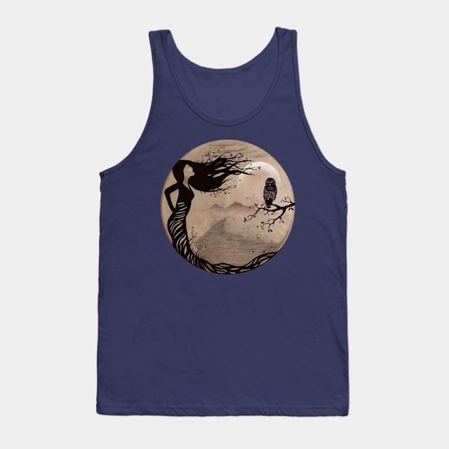 Owl Woman Tree Shaman Art - Natural Drum 12 Tank Top by Serena King